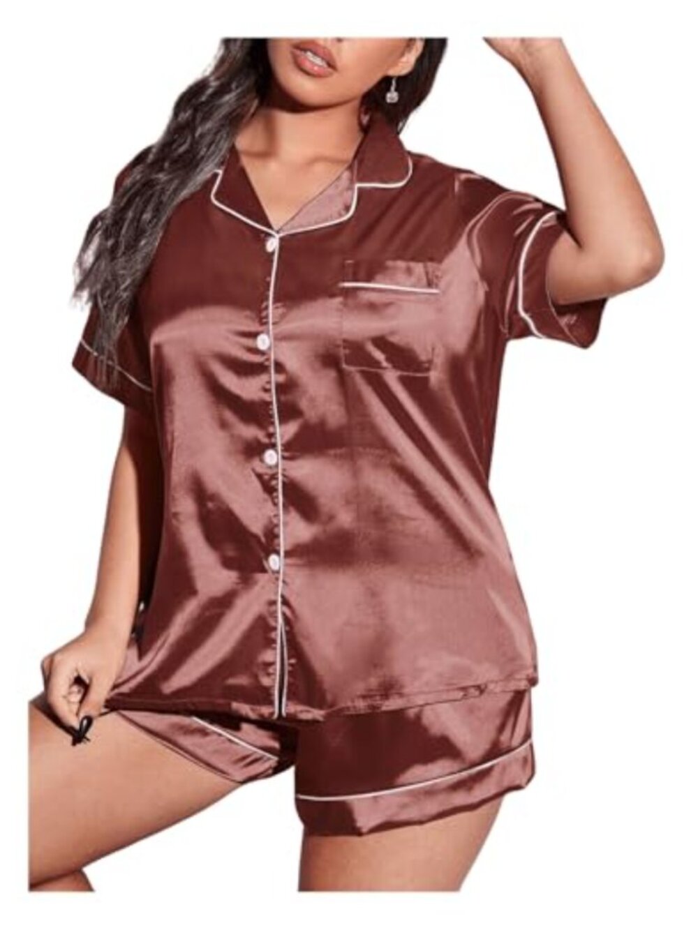 Plus Size Satin Short Sleeve Shirt and Shorts Pajama Set